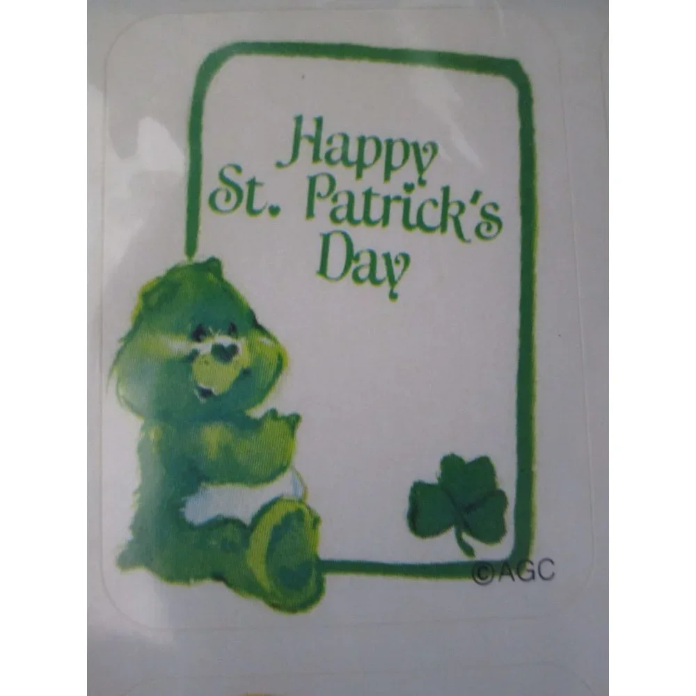 Good Luck Care Bear Shamrock St Patricks Day Vintage Stickers Two Sheets Used - Picture 11 of 13